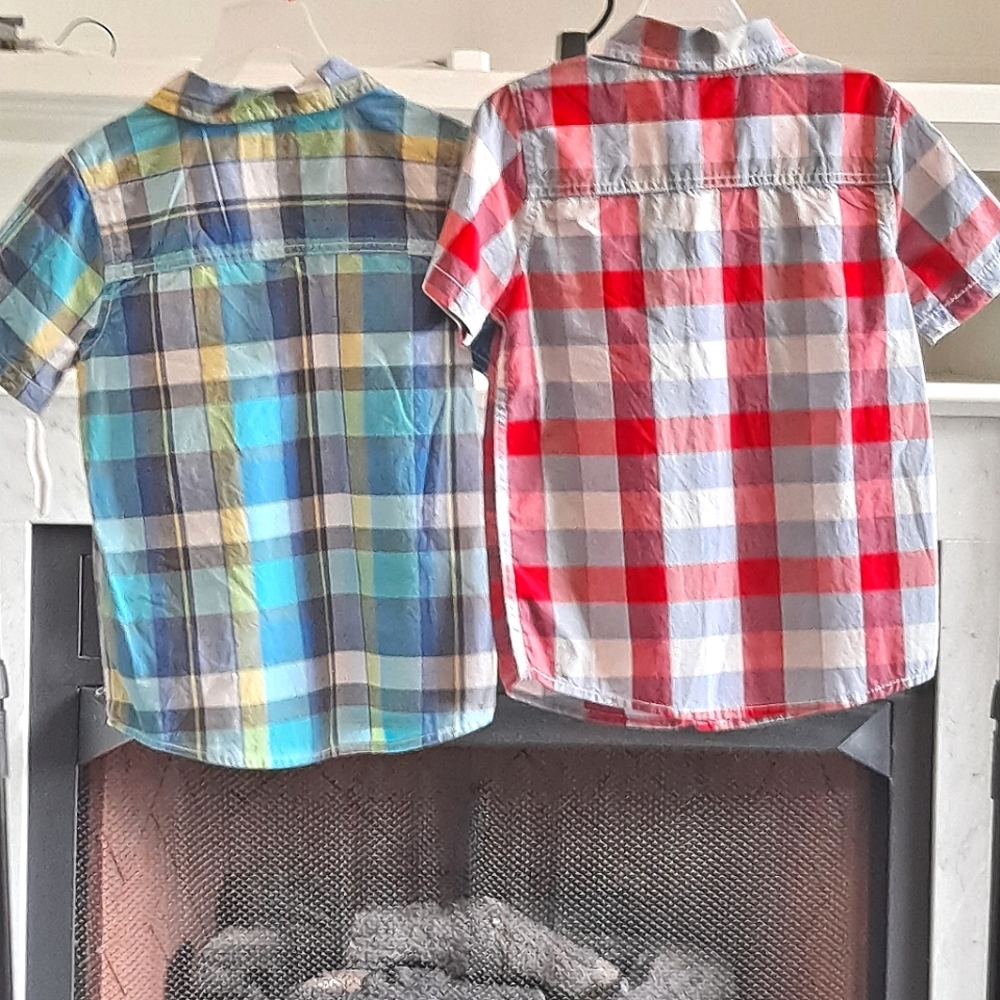 2 Boys Oshkosh B'gosh Plaid Button Front Short Sleeves Chest Pocket Shirts - Picture 2 of 4
